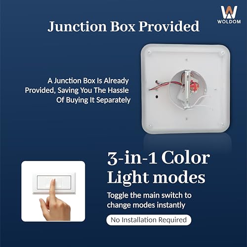 Image of Modern 50W LED Ceiling Light - for Living Room, Bedroom, Kitchen, Office & More | Compact Surface Lamp with 3 Color Modes (Warm /Cool /Natural) | False Ceiling Lights (Square Light)