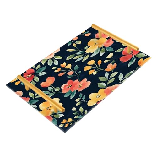 BOESI Watercolor Colorful Flower Tray, Tray with Handles, Countertop Organizer, Decorative