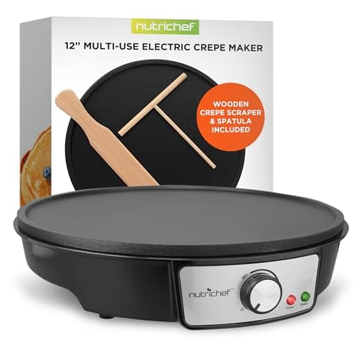 NutriChef Crêpière et Grille Electrique de 1200 Watts | Plaque de Cuisson Chauffante Antiadhésive 30 cm | Contrôle de température Réglable | Épandeur de Pâte et Spatule en Bois Inclus (PCRM12EU)