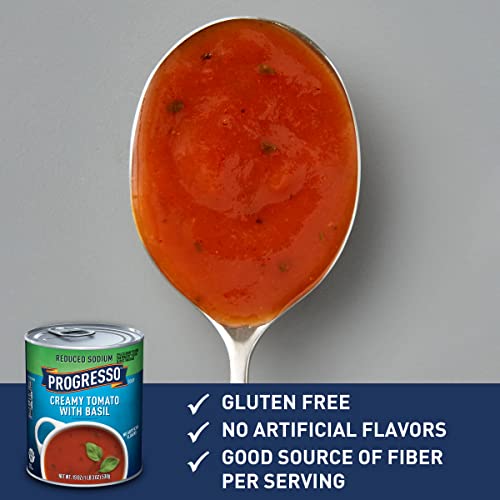 Image of Progresso Reduced Sodium, Creamy Tomato with Basil Soup, Gluten Free, 19 oz (Pack of 12)