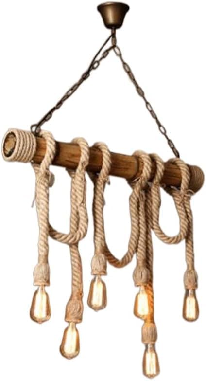 Suspension corde de chanvre 6 têtes E27 idéale pour îlot de cuisine