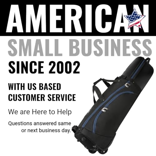 CaddyDaddy Enforcer Golf Travel Bag Crush Resistant Hard Top Protection, 1 Year Full Replacement Coverage, Durable Thick Nylon, Wheels & Lockable XL Zippers. (Black/Blue)