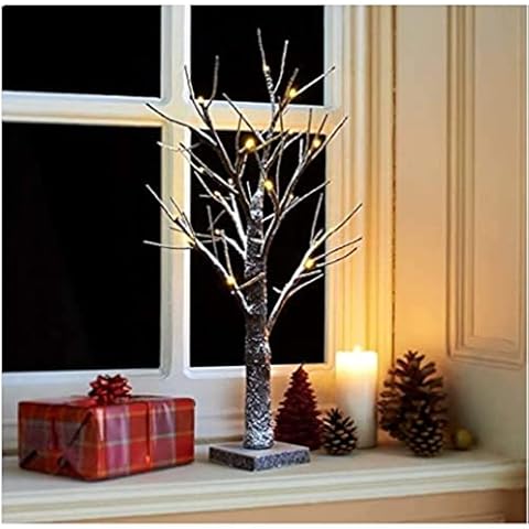 Homme Concept - 60cm/2ft Snowy Twig Tree Lights with 24 Warm White LEDs Tabletop Christmas Tree Decor for Indoor?Outdoor use Cover
