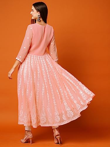 Image of ANNI Designer Women's Georgette Regular Fit Chikankari Embroidered Anarkali Kurti