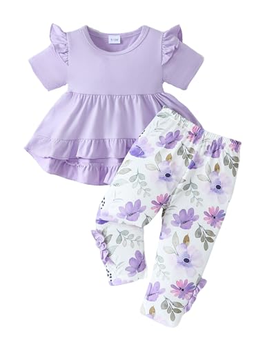Image of Weebaby Baby Girl Clothes Infant Toddler Girl Clothing Ruffle Shirt High Low Top Floral Allover Pant Little Girls Clothes