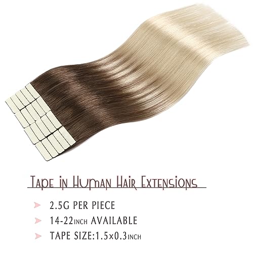 SURNEL Tape in Hair Extensions Human Balayage Color 8 Ash Brown To 60 Platinum Blonde 50G 20 Pcs Seamless Remy Hair Tape in Extensions (T22inch - Image 4