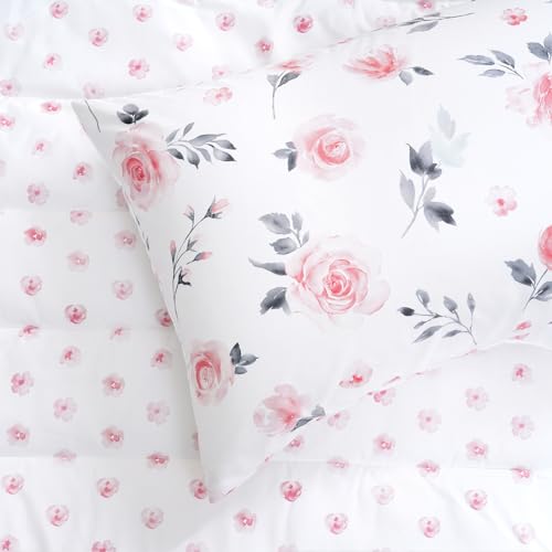 Image of david's kids 4 Piece Toddler Bedding Set - Soft Breathable Toddler Bedding Set for Girls, Includes Quilted Comforter, Flat Sheet, Fitted Sheet and Pillowcase, Pink Floral