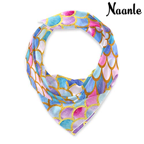 Naanle Mermaid Scale Scarf Large Square Satin Silk Like Scarves, Watercolor Mermaid Shawl Wraps Hair Sleep Headscarf for Women Lightweight 35"2