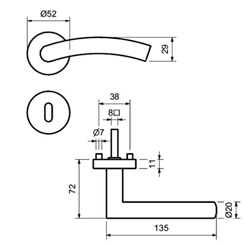 Alpertec Set of 3 Door Fittings, Set of 3, Satin Stainless Steel for 3 Room Doors with Deadlock Holes, Cliprosette - Image 3