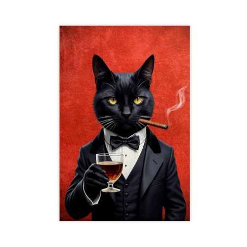 Poster vintage chat noir smoking 30x45cm décoration chambre