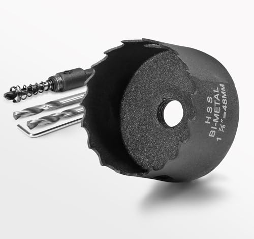 Image of 1-7 /8 Inch Hole Saw with 9.1mm Triangle Shank Arbor, JTemgle Bi-Metal Hole Saw Heavy Duty Hole Cutting Tool for Cornhole Boards, Recessed Lights, Wood, Plastic, Drywall & Soft Metal