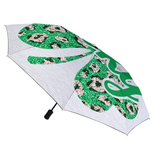 Parapluie pliant 3 volets imprimé léopard vert et trèfle compact - 3