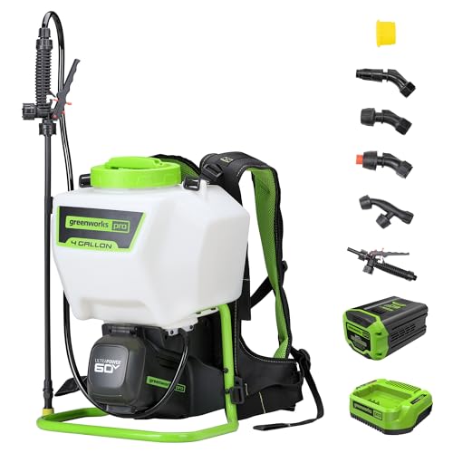 Greenworks 60V 4 Gallon Battery Powered Backpack Sprayer with 5 Tips, 70PSI - Weed Killer, Pest Control & Lawn/Garden, High-Pressure for Home & Commercial Use, 2.0Ah Battery and Charger Included