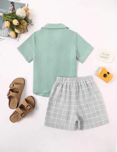 Image of Arshiner Boys 2 Pieces Summer Beach Outfits Short Sleeve Button Down Shirts and Shorts Vacation Texture Sets for Kids