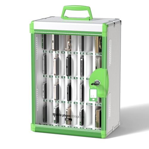 Image of Glosen 36 Slots Cell Phone Storage Locker for Classroom, Portable Phone Locker with Key Lock & Handle, Wall Mounted Phone Lock Box for Office & School, Fits Most Smartphones (Green, 36 Slots)