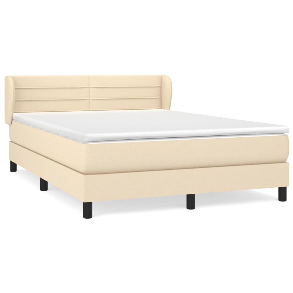 Cama con somier de tela, 140 x 190 cm, con colchón de muelles ensacados, cabecero regulable en altura y protector de colchón respetuoso con la piel, soporte de dureza media para un descanso