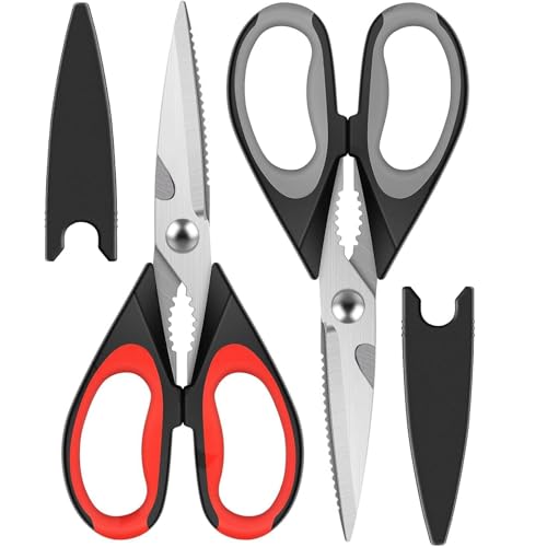 Kitchen Scissors 2Pack, Sharp Kitchen Shears Multipurpose Utility Stainless Steel Scissor Cooking Shears for Chicken Poultry Fish Meat Vegetables Herbs Flowers BBQ