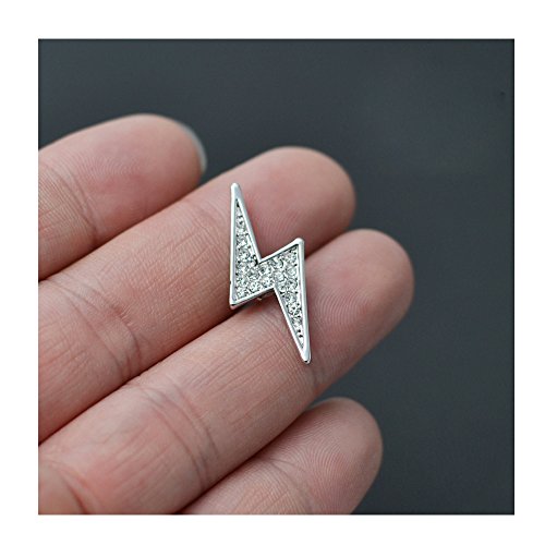 Image of Gold Silver Lightening Bolt Crystal Lapel Pin Brooch