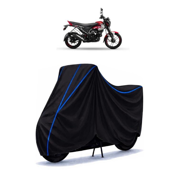 Image of Bajaj Freedom Drum Bike Cover Water Resistant Universal Motorcycle Rain | Heavy Duty UV Protection, Dust, Scratch Indoor Outdoor All Weather with Black Blue Piping Elastic