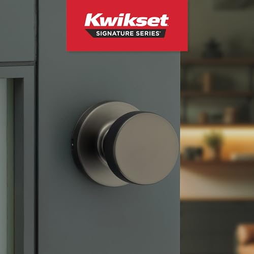 Image of Kwikset Pismo Interior Round Passage Door Knob, Handle for Closet and Hallway Doors, Non-Locking Doorknob, Gunmetal
