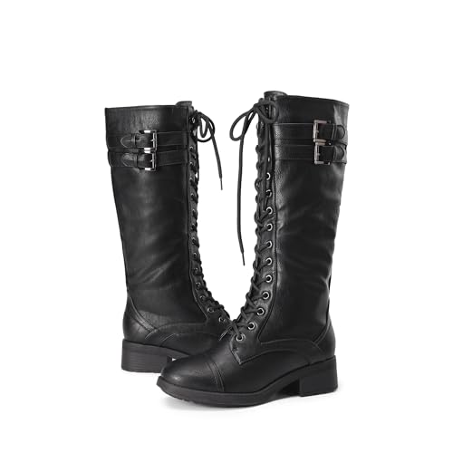 Dream Pairs BOOT-GEORGIA-1N-BLACK-SZ-8.5 Women'S Georgia Black Faux Leather Pu Knee High Riding Combat Boots thumb #3