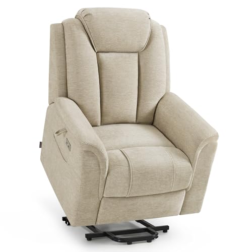 M MCombo Sillón de TV eléctrico con ayuda para levantarse, 2 ruedas para movilidad, masaje y calefacción, reposacabezas ajustable, sillón con ayuda para levantarse 35D, cojín de espuma completa 7269