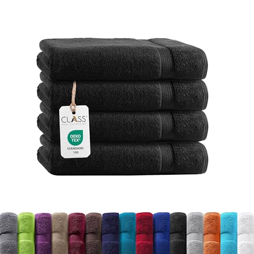Class Home Collection Frottee Gästetücher 30x50 cm – 4er Set Gästetuch – Besonders weiche & saugfähige Gästetücher aus 100% Baumwolle mit Aufhänger – Schwarz