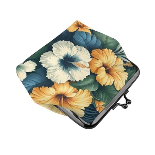 Pu Leather Buckle Coin Purse Hibiscus-Tropical-Flower Girls Kiss-Lock Change Purse Wallets3
