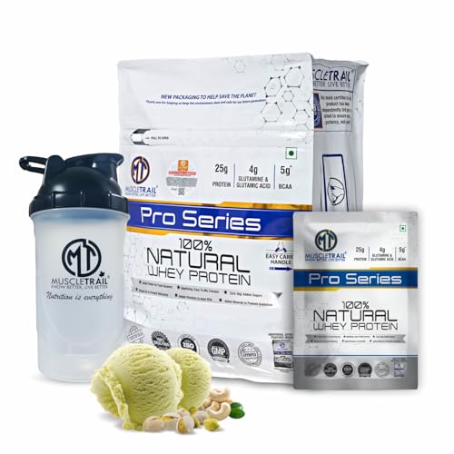 Image of MuscleTrail Pro Series Whey Protein, 50 Pouches, 25g Protein, Isolate Source, Low Carb, 4g Glutamine & Glutamic Acid, 5g BCAA, 1.79kg (Kesar Kaju Pista)