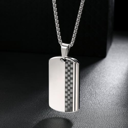 KRKC&CO Herren Dog Tag Anhänger Kette, Dogtag Hundemarke Erkennungsmarke, Quadratischer Anhänger, schwarze Edelstahl Kette 2mm, Geburtstag Geschenk für Männer Jungs, verstellerbare Länge 56/61cm