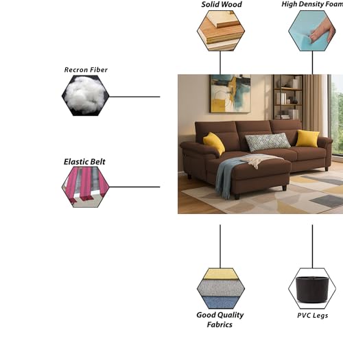 Image of Casaliving Seams LHS 4 Seater L Shape Sofa for Living Room (Brown Fabric) Premium Fabric Sofa
