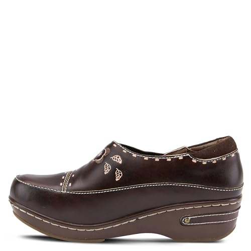 Image of Spring Step L'Artiste Burbank Leather Clogs for Women | Designer Hand-Painted Slip-On Shoes | Ladies Casual Platform Clog for Work, Brown Nubuck EU 42 / US 10.5-11
