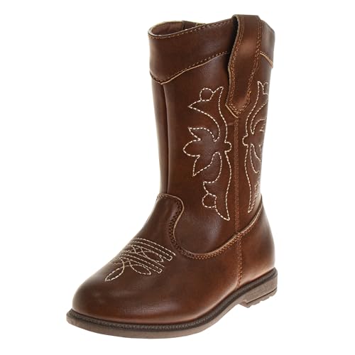 Laura Ashley Cowgirl Western Boots for Toddlers - Girls Cowboy Boot Calf High - Tan (size 7 Toddler)