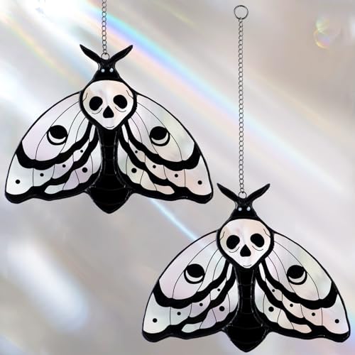 Yalikop 2 Pcs Death Moth Suncatcher Decoration Gothic Skull Stained