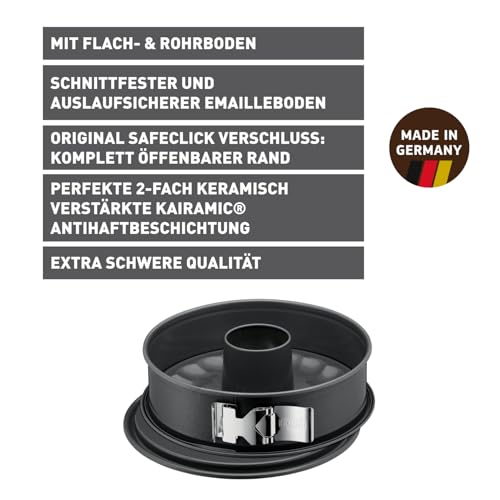 Foto von Original Kaiser La Forme Plus Springform 28 cm rund, Backform mit 2 Böden, Flach- und Rohrboden, SafeClick-Verschluss, Kuchenorm mit Emailleboden, antihaftbeschichtet, schnittfest, auslaufsicher