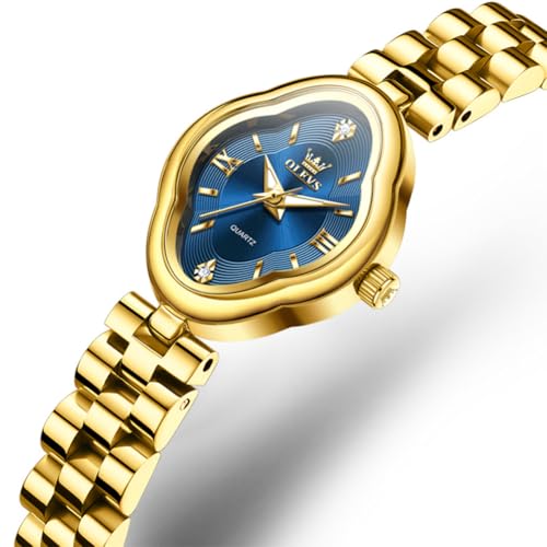 Image of OLEVS Womens Watch Gold Ladies Dress Elegant Luxury Ladies Stainless Steel Waterproof Small Slim Thin Wrist Watch