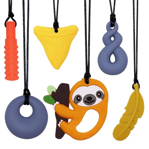 Image of Chewy Necklaces for Sensory Kids, 6 Pack Chew Necklace Adult Chew Toys for Boys Girls with ADHD, Autism, Anxiety, Sensory Chewing Necklace Stim Toy - Yellow