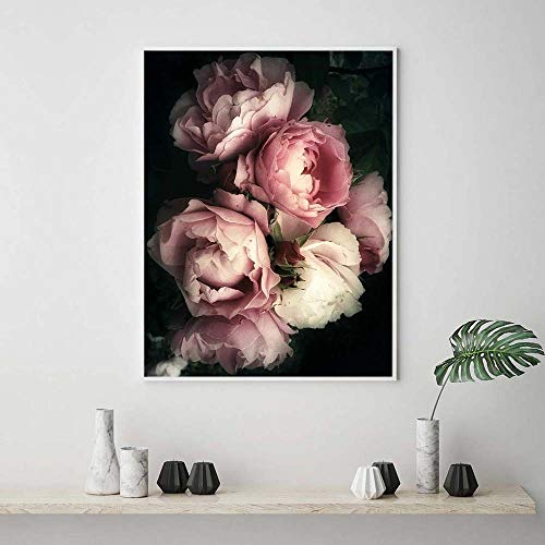 絵画 インテリアダスポスターとプリント赤面花ピンクローズアートパネルキャンバス絵画インテリアプリントリビングルームガールルーム家の装飾 60x90cm x1 フレームレス