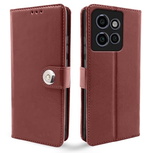 Image of Pikkme Flip Cover Leather Finish | Inside TPU with Card Pockets | Wallet Stand and Shock Proof | Complete Protection Button Flip Case for Moto Edge 50 Neo 5G (Brown)