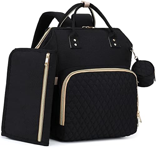ROSEGIN Baby Diaper Bag Backpack with Changing Pad, Pacifier Case, Black Diaper Bags for Girl Boy Newborn Unisex Infant Toddler - Baby Travel Bag for Mom Dad, 30L Large Capacity