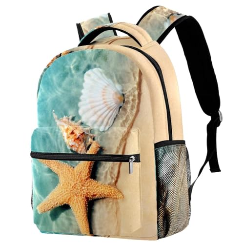 Sac à dos d'école coquillages et étoile de mer multicolore pour ados et enfants de 40 cm