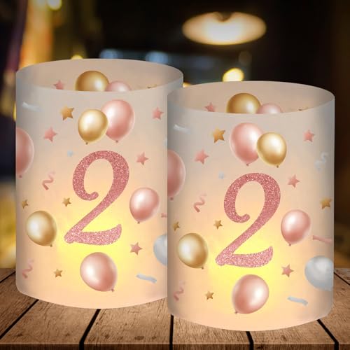 12 Windlicht Tischdeko, Deko 2. Geburtstag Mädchen, Geburtstagsdeko 2...
