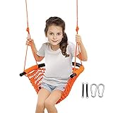 Beletops Swing Seat for Kids, Children Swing Set Kids Swing w/ Adjustable Rope Child Swing Hand-Knitting Rope Swing Chair for Indoor, Outdoor, Tree, Backyard, Room, Porch, Playground (Orange).