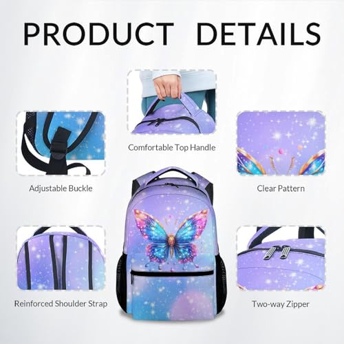 Girls Backpack - Cute Butterfly Bookbag for School, Travel - 17 Inch School Bag for Kids4