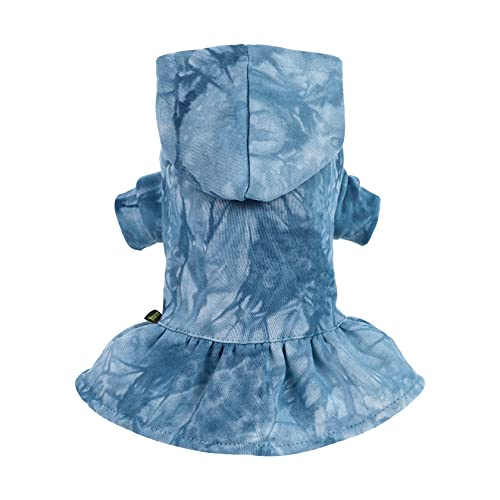 Fitwarm 100% Cotton Tie Dye Dog Clothes Dog Hoodie Dresses Breathable Skirt Girl Doggie Dress Puppy Outfits Cat Sweatshirt Apparel Blue Medium