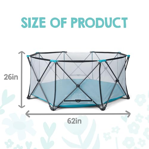 Image of Regalo Safety My Play Deluxe Extra Large Baby Playpen & Portable Play Yard, Foldable 8-Panel Indoor Outdoor Playpen for Babies & Toddlers, Mesh Sides, Washable Nylon Bottom, 62 inch, Aqua /Black