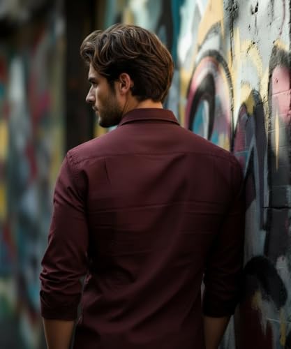 Image of Glowic Men's Plain Casual Shirt | Cotton Soft & Breathable Fabric | Full Sleeve Comfort Fit Stylish Solid Shirts for Office