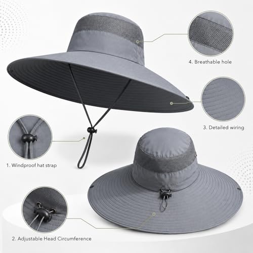 Image of Wide Brim Sun Hat for Men Women UV Protection Ventilated Summer Hats for Fishing Hiking Garden Beach