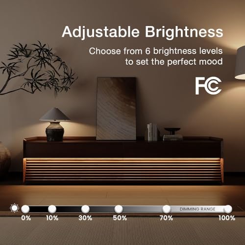 Image of POVISON Fully-Assembled Mid Century Matte Sintered Stone TV Stand with Legs, 78.74 inch Wood Media Console with Adjustable LED Light, Entertainment Center with Storage for Living Room
