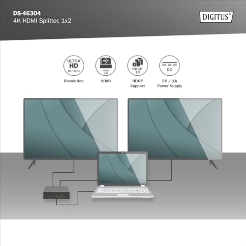 Divisor HDMI 1x2 UHD 4K DIGITUS con protección HDCP 1.3 4